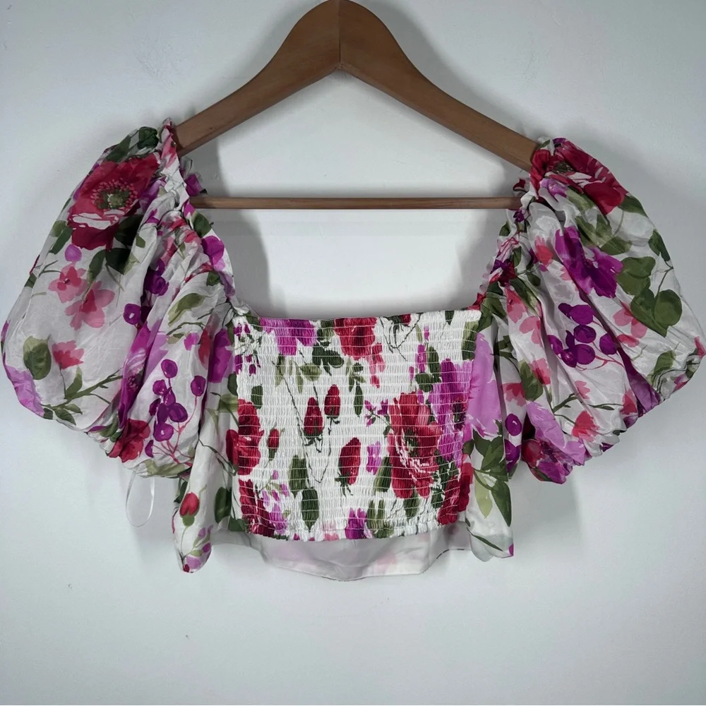 Abercrombie 2 Piece Set Floral Puff Sleeve Top Ruffle Skirt Size Large